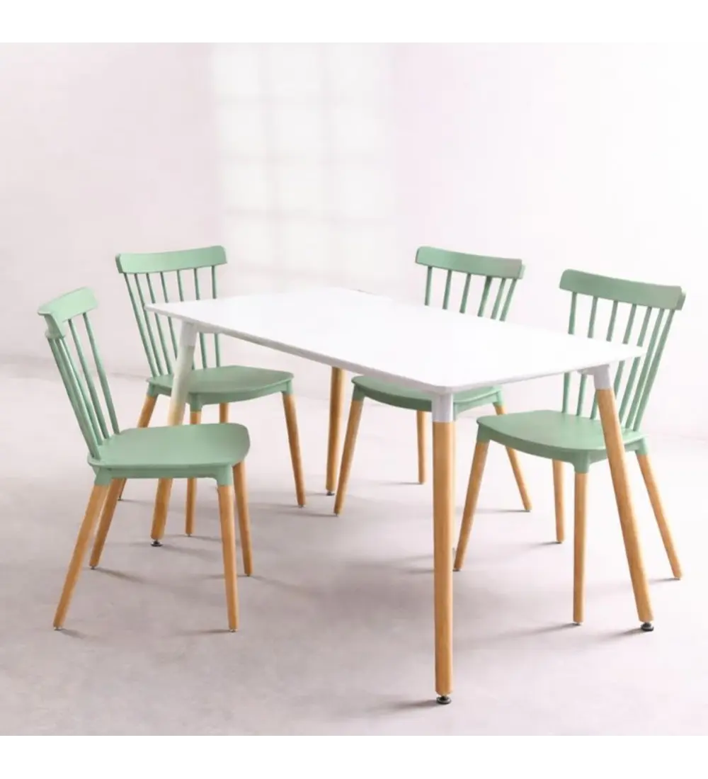 Comedor Mesa Rectangular Melamina 130x80cm + 4 Sillas Windsor 