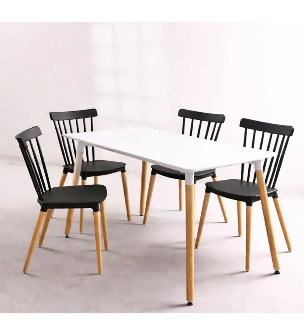 Comedor Mesa Rectangular Melamina 130x80cm + 4 Sillas Windsor 