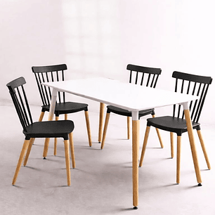 Comedor Mesa Rectangular Melamina 130x80cm + 4 Sillas Windsor 