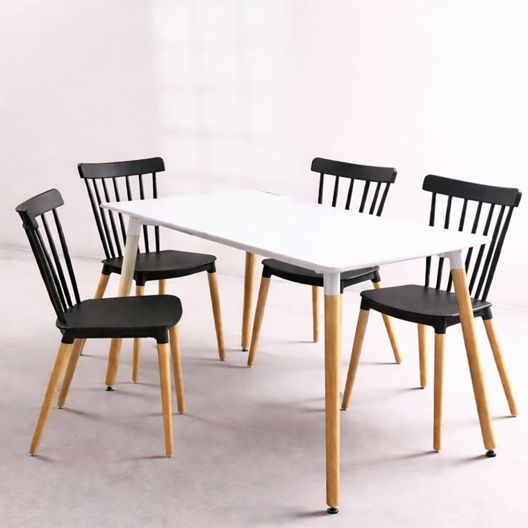 Comedor Mesa Rectangular Melamina 130x80cm + 4 Sillas Windsor  2