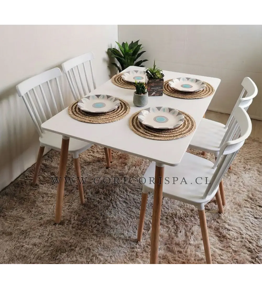 Comedor Mesa Rectangular Melamina 120 x 80 + 4 Sillas Windsor 