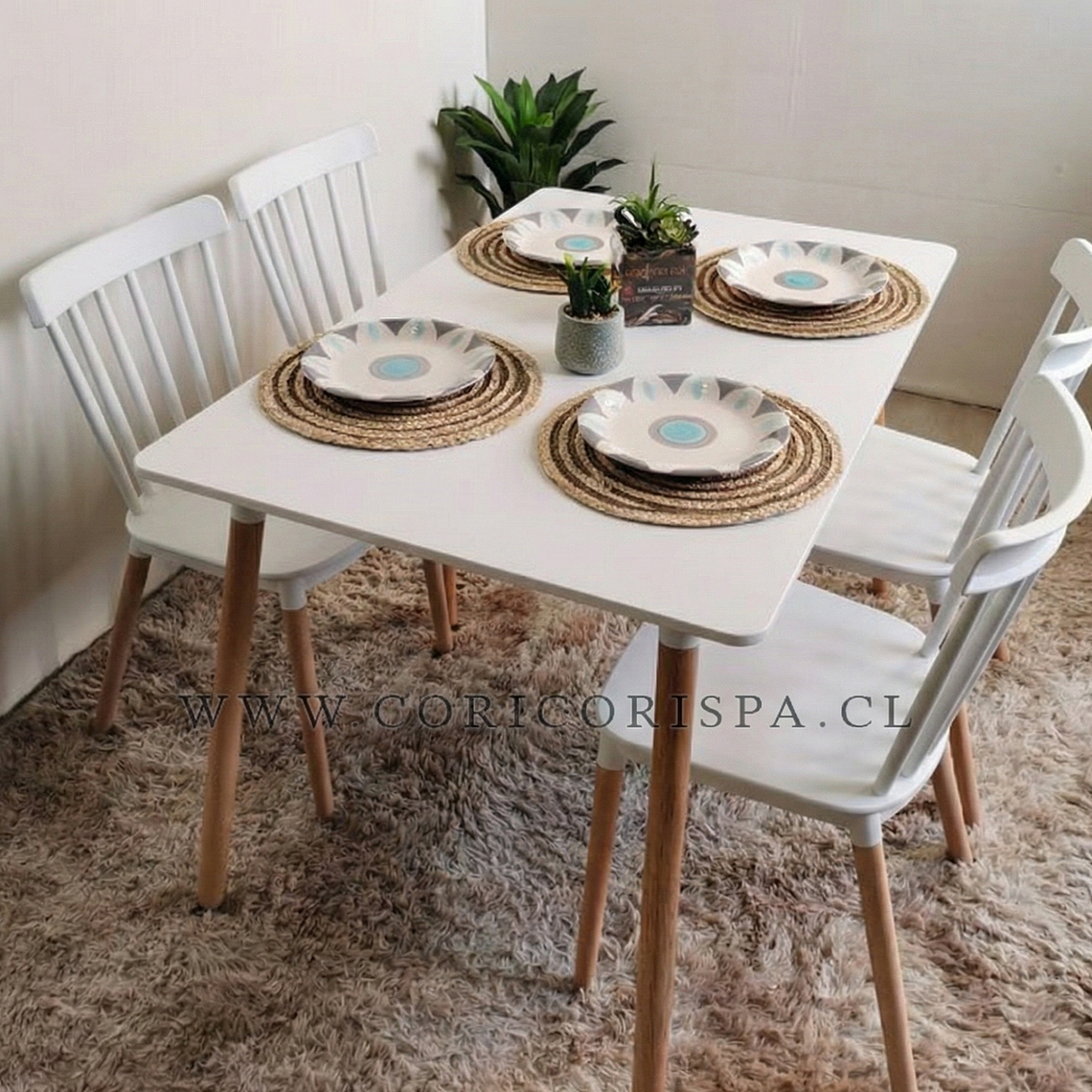 Comedor Mesa Rectangular Melamina 120 x 80 + 4 Sillas Windsor  23