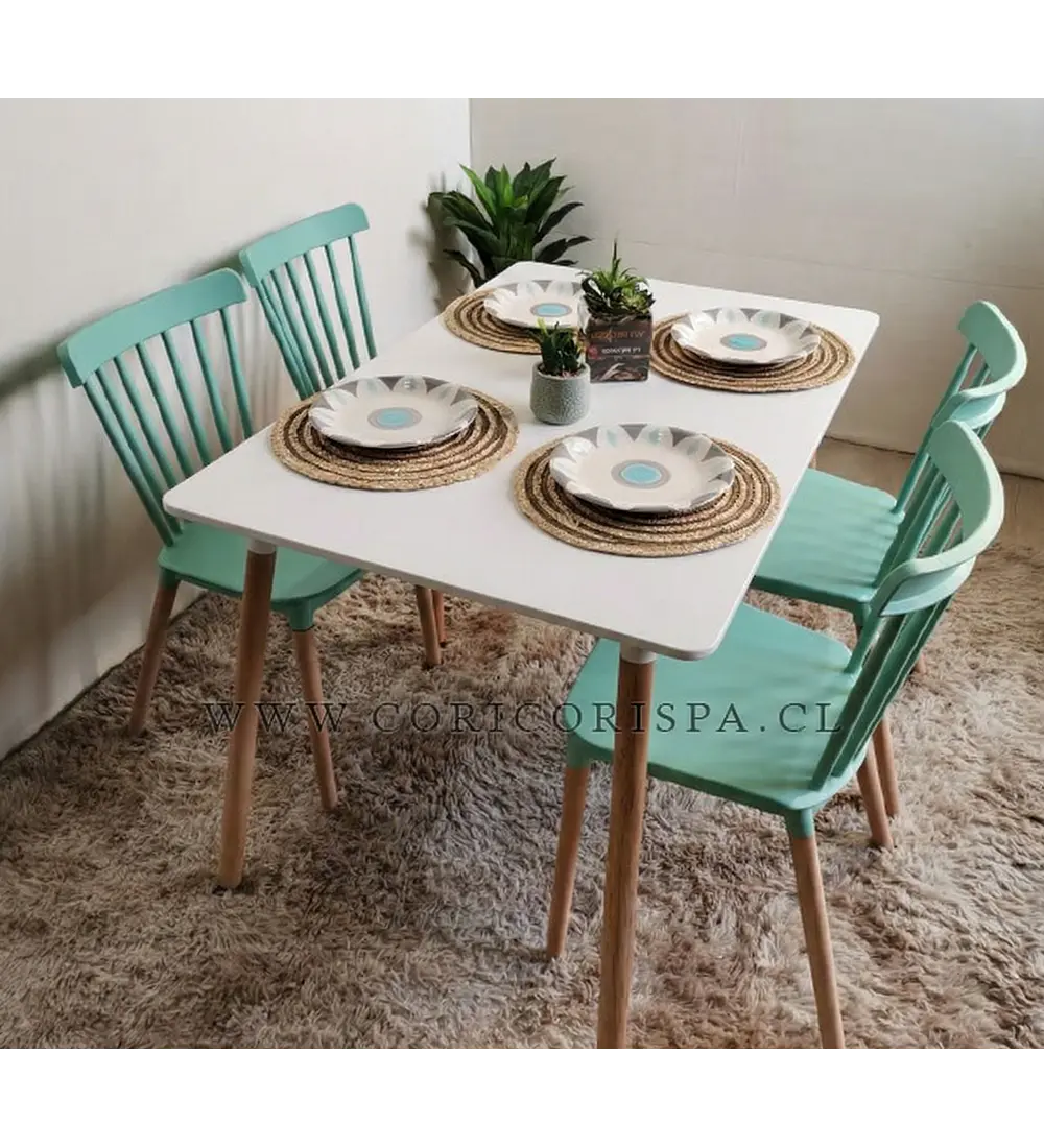 Comedor Mesa Rectangular Melamina 120 x 80 + 4 Sillas Windsor 