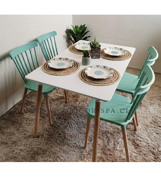 Comedor Mesa Rectangular Melamina 120 x 80 + 4 Sillas Windsor 