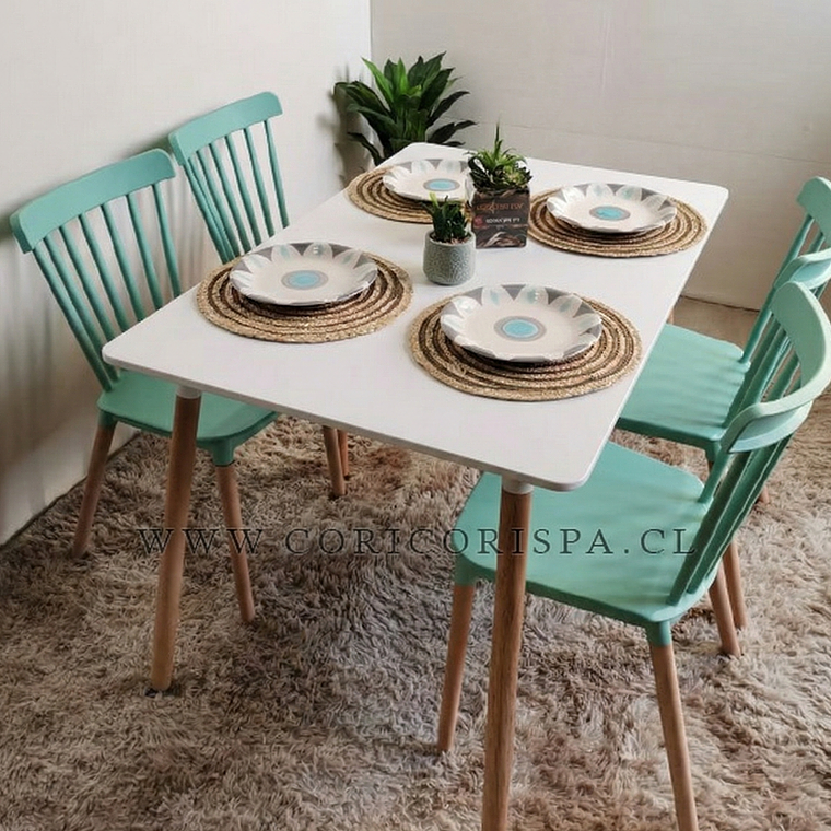 Comedor Mesa Rectangular Melamina 120 x 80 + 4 Sillas Windsor  1