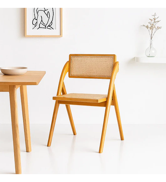Silla Ambar Plegable de Madera Rattan Natural