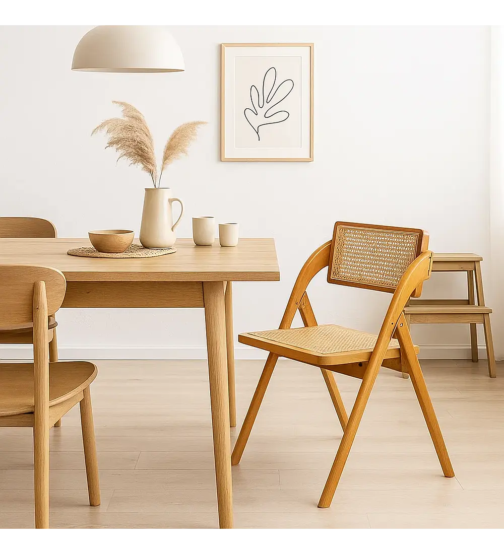 Silla Ambar Plegable de Madera Rattan Natural