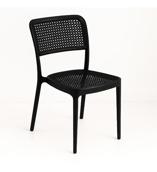 Silla de Restaurant o Terraza Comedor Hoffman Enrejada - Negra Completa