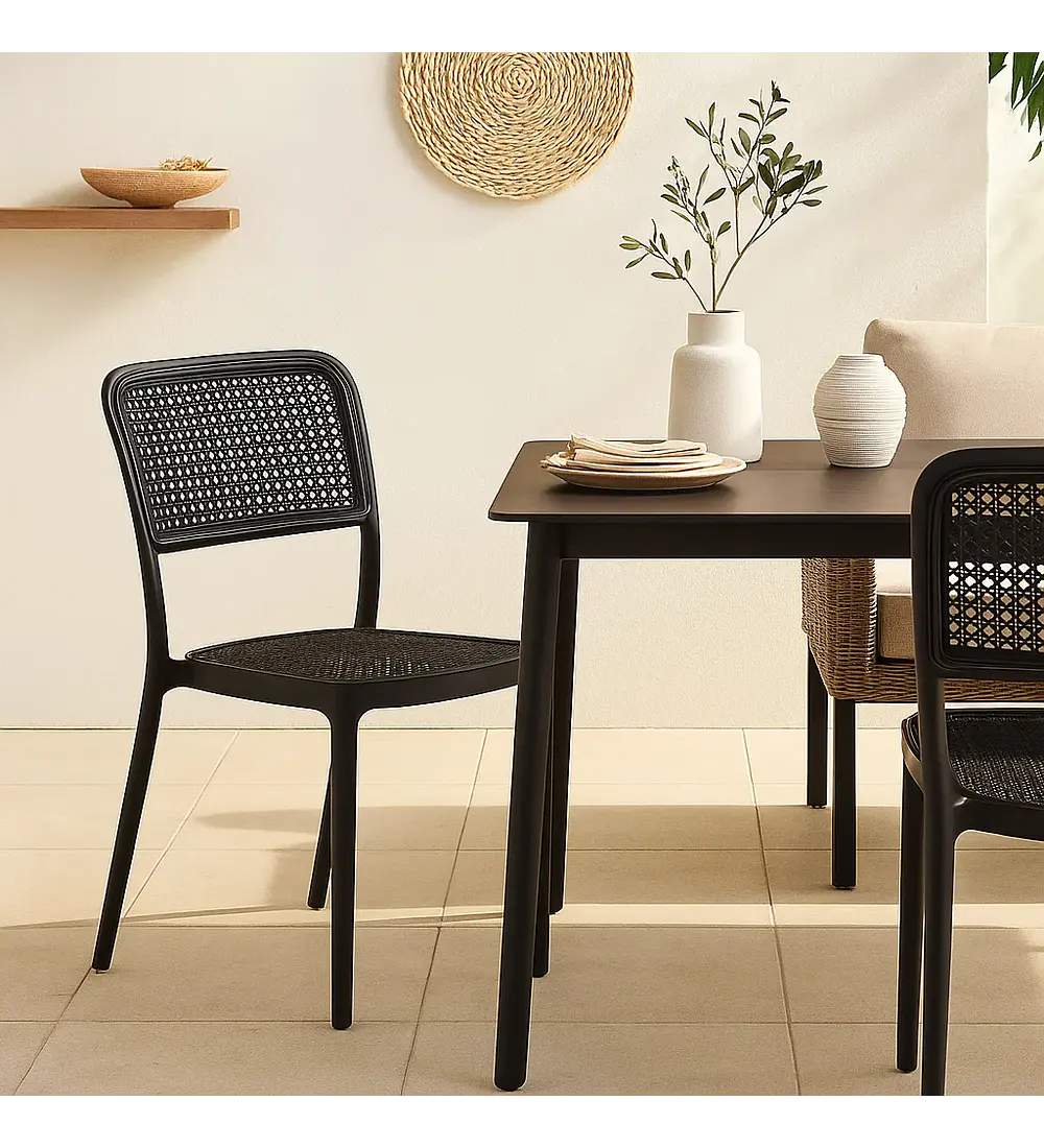 Silla de Restaurant o Terraza Comedor Hoffman Enrejada - Negra Completa
