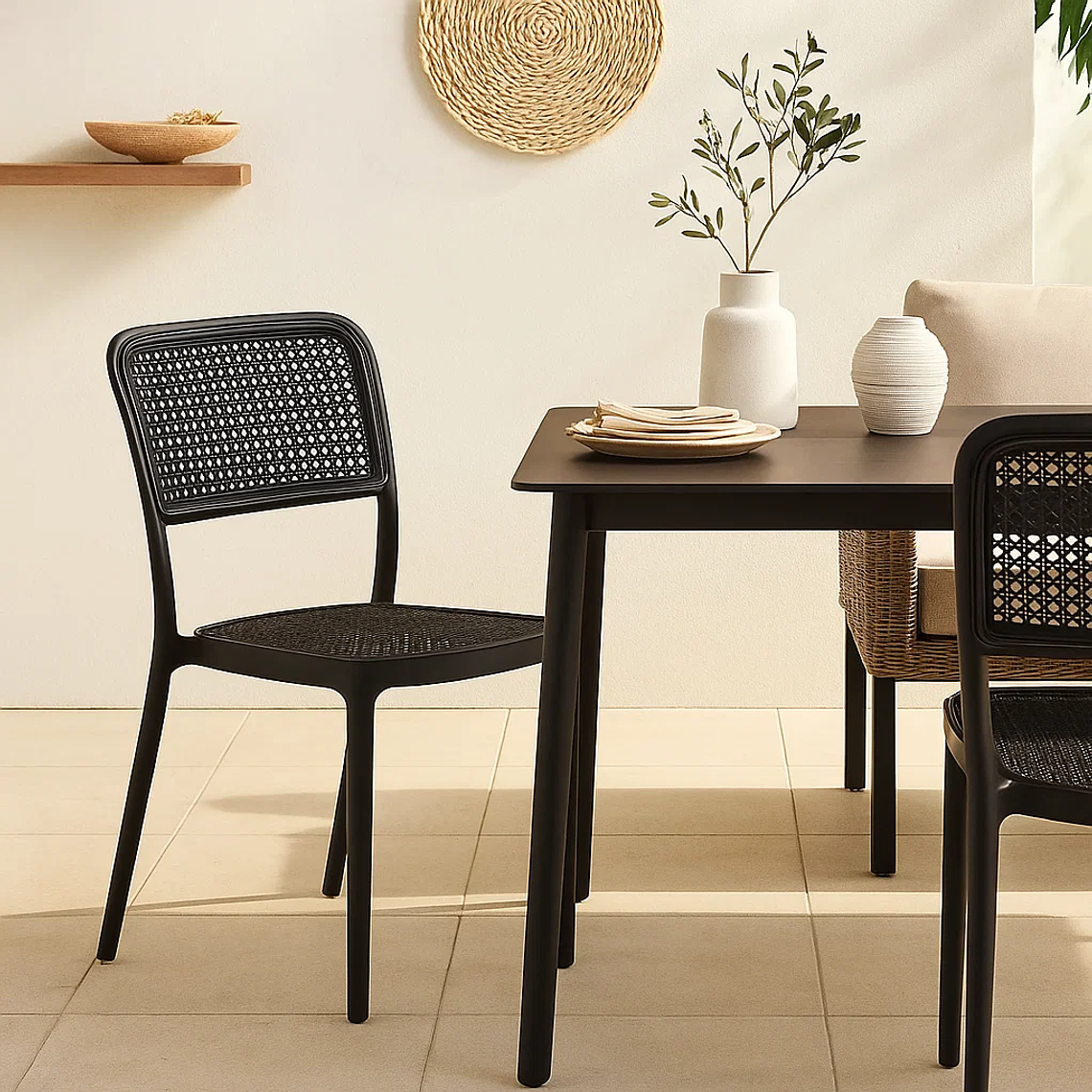 Silla de Restaurant o Terraza Comedor Hoffman Enrejada - Negra Completa 2