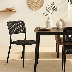 Silla de Restaurant o Terraza Comedor Hoffman Enrejada - Negra Completa