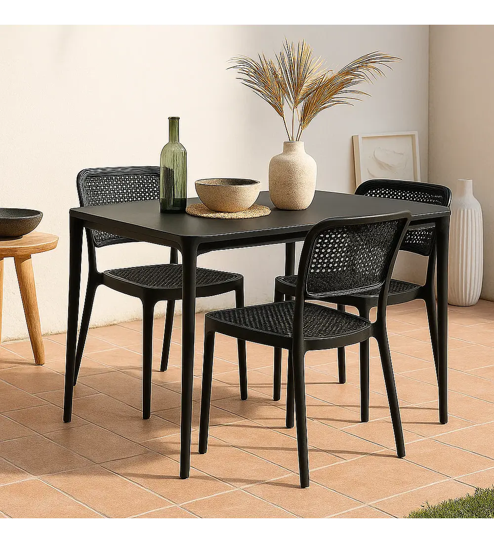 Silla de Restaurant o Terraza Comedor Hoffman Enrejada - Negra Completa