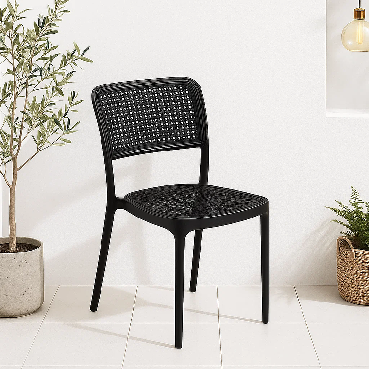 Silla de Restaurant o Terraza Comedor Hoffman Enrejada - Negra Completa 5