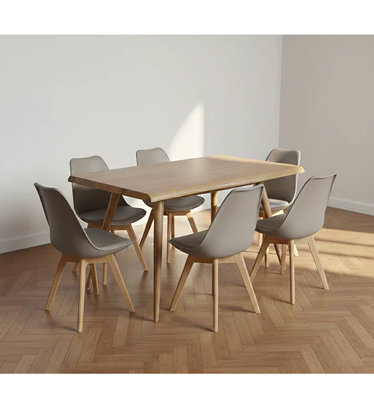 Mesa Rubi Rustica 120x80cms + 6 Silla Tulip 