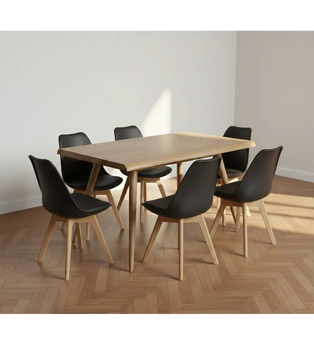 Mesa Rubi Rustica 120x80cms + 6 Silla Tulip 