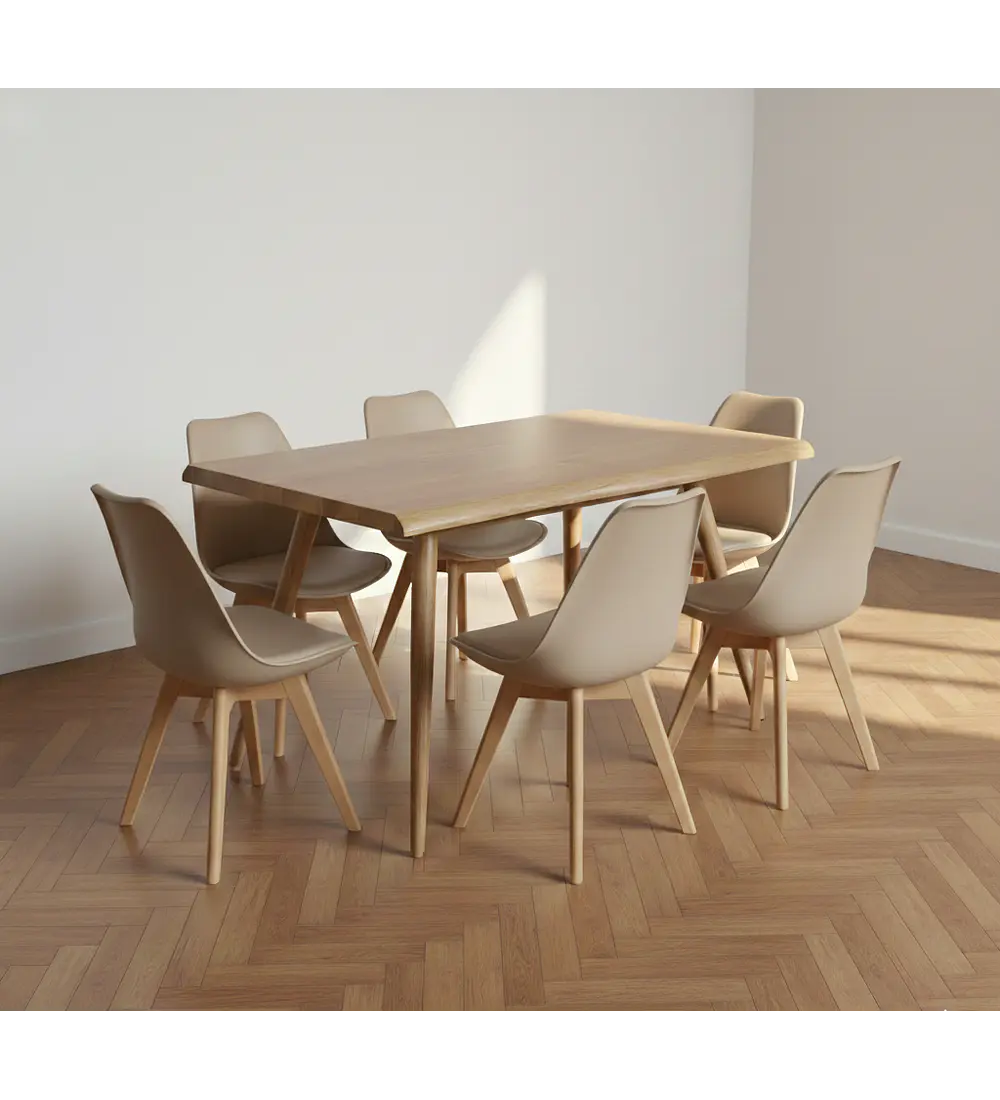 Mesa Rubi Rustica 120x80cms + 6 Silla Tulip 