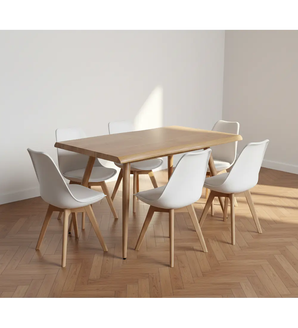 Mesa Rubi Rustica 120x80cms + 6 Silla Tulip 