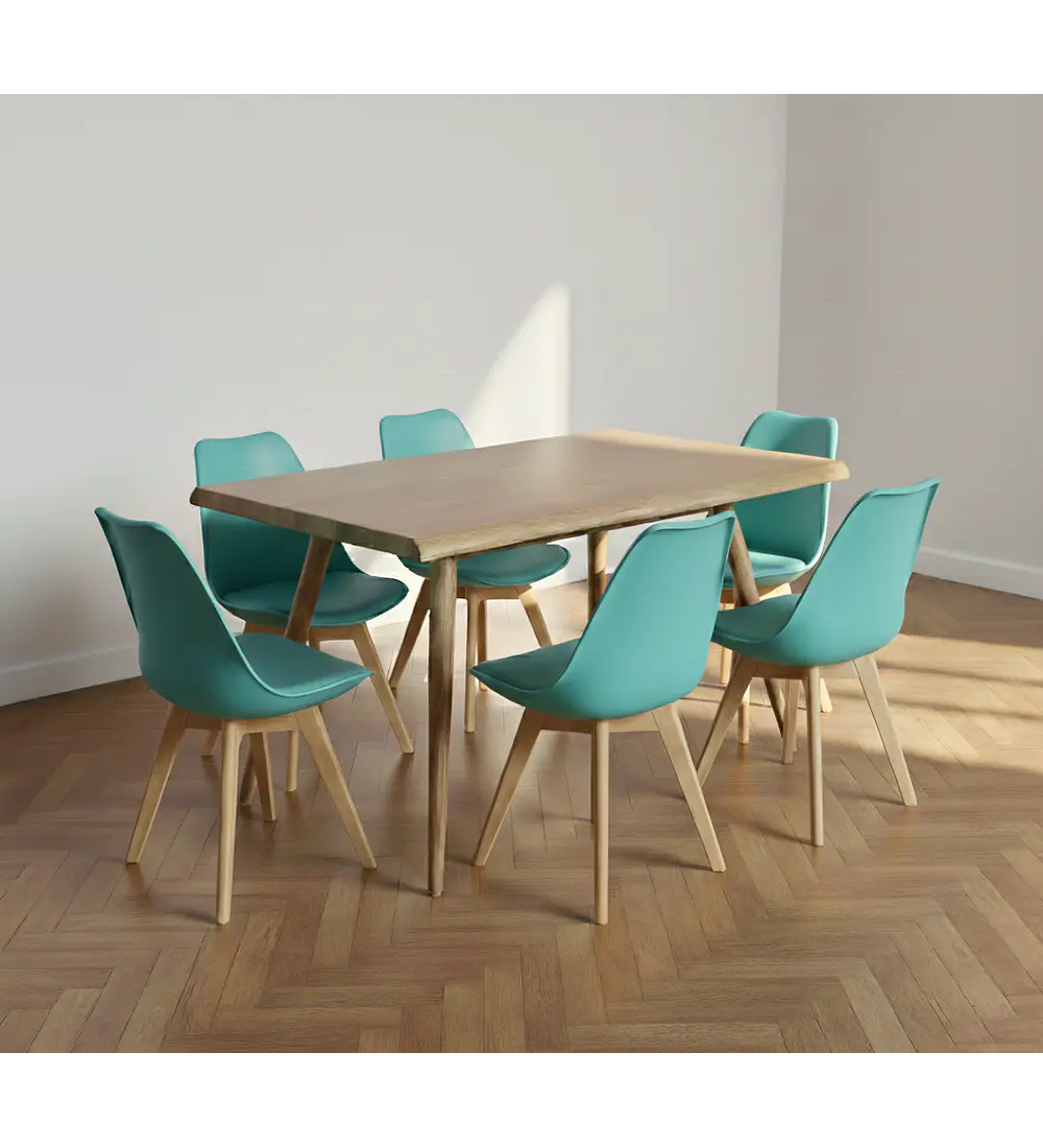 Mesa Rubi Rustica 120x80cms + 6 Silla Tulip 