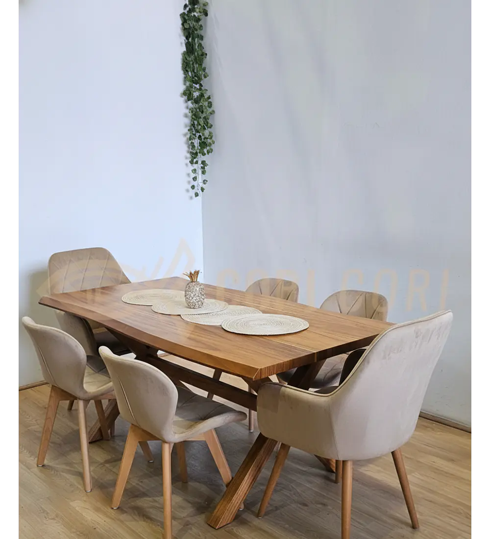 Juego de Comedor Medlock Rústica 160x90 cm + 4 Sillas Mariposa Velvet + 2 Poltrona Diamante
