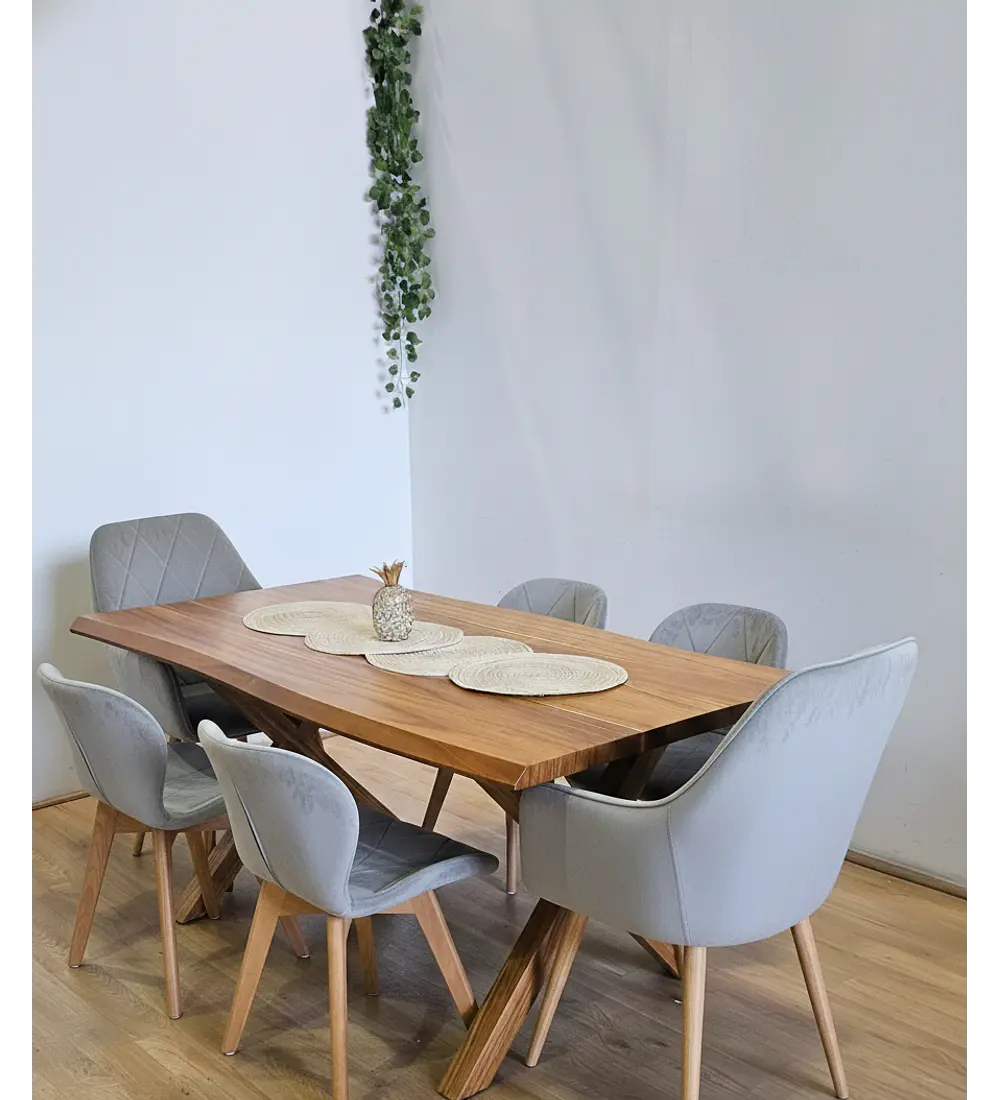 Juego de Comedor Medlock Rústica 160x90 cm + 4 Sillas Mariposa Velvet + 2 Poltrona Diamante