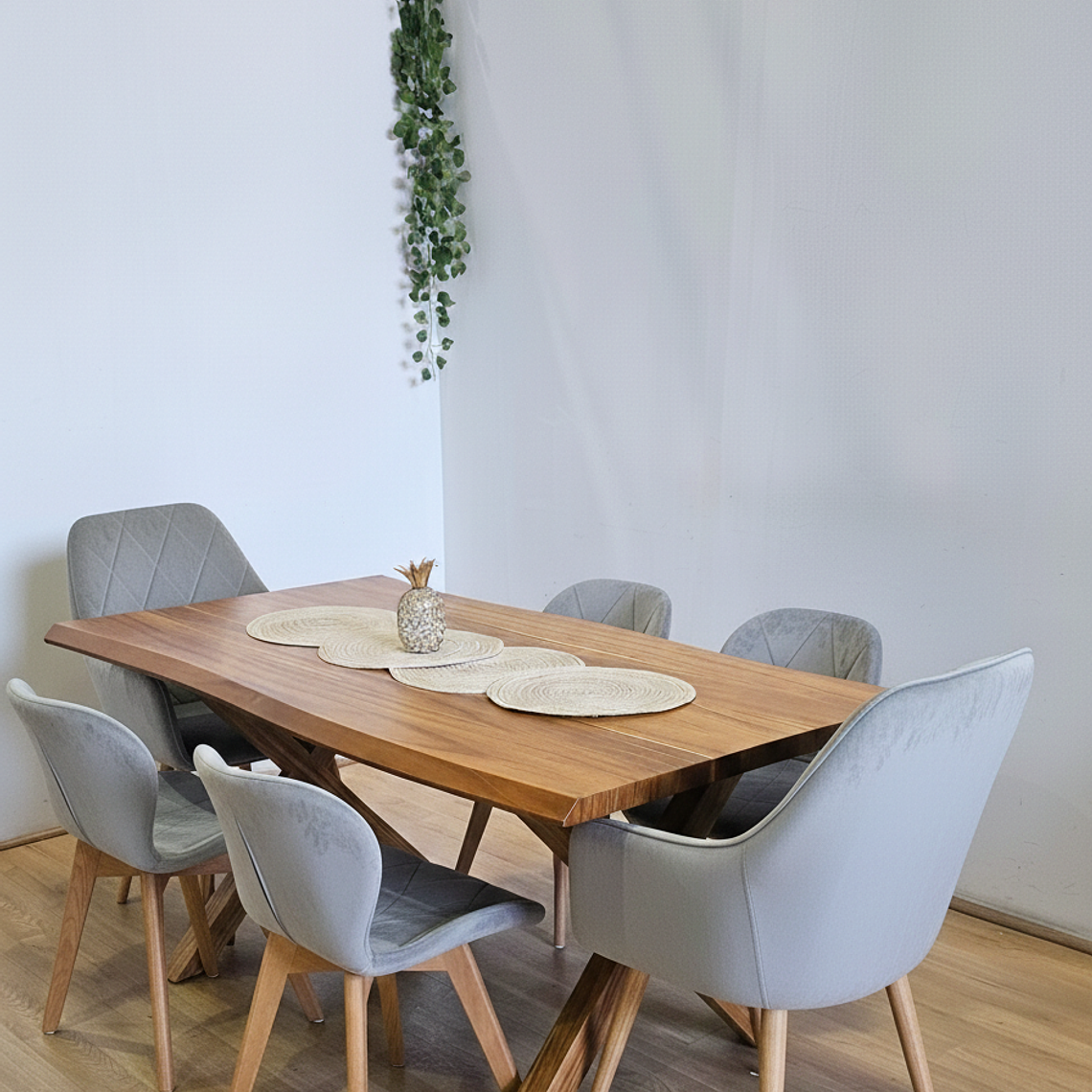 Juego de Comedor Medlock Rústica 160x90 cm + 4 Sillas Mariposa Velvet + 2 Poltrona Diamante 11