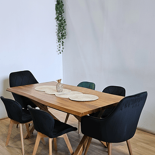 Juego de Comedor Medlock Rústica 160x90 cm + 4 Sillas Mariposa Velvet + 2 Poltrona Diamante