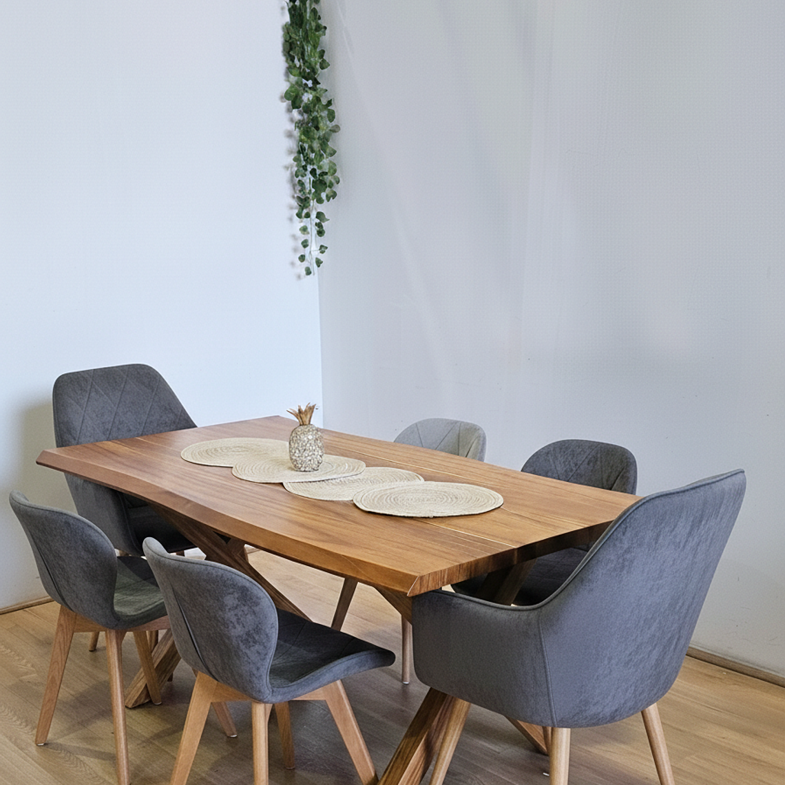 Juego de Comedor Medlock Rústica 160x90 cm + 4 Sillas Mariposa Velvet + 2 Poltrona Diamante 12