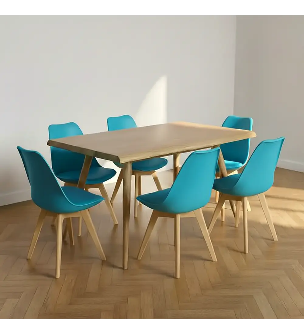 Mesa Rubi Rustica 120x80cms + 6 Silla Tulip 