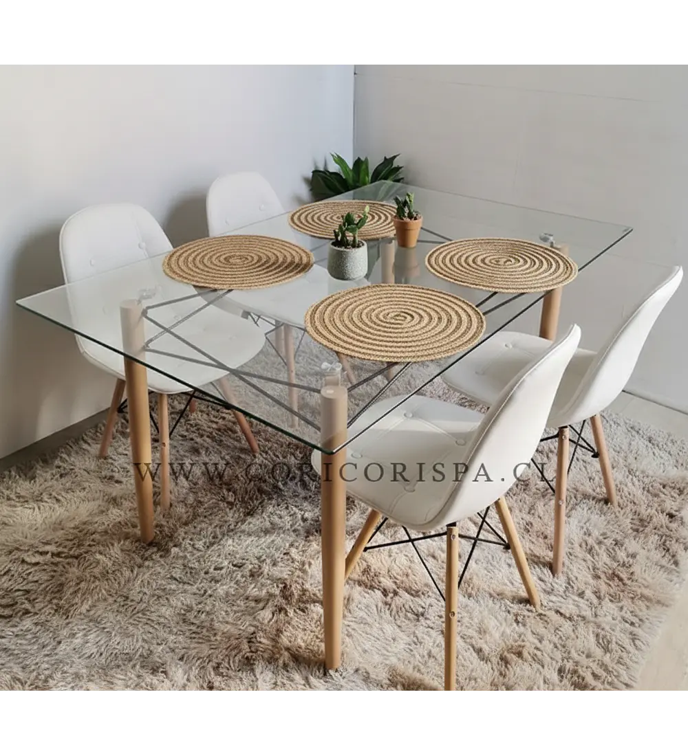 Mesa Crox 140 x 80cms +  4 Eames Capitonne Ecocuero
