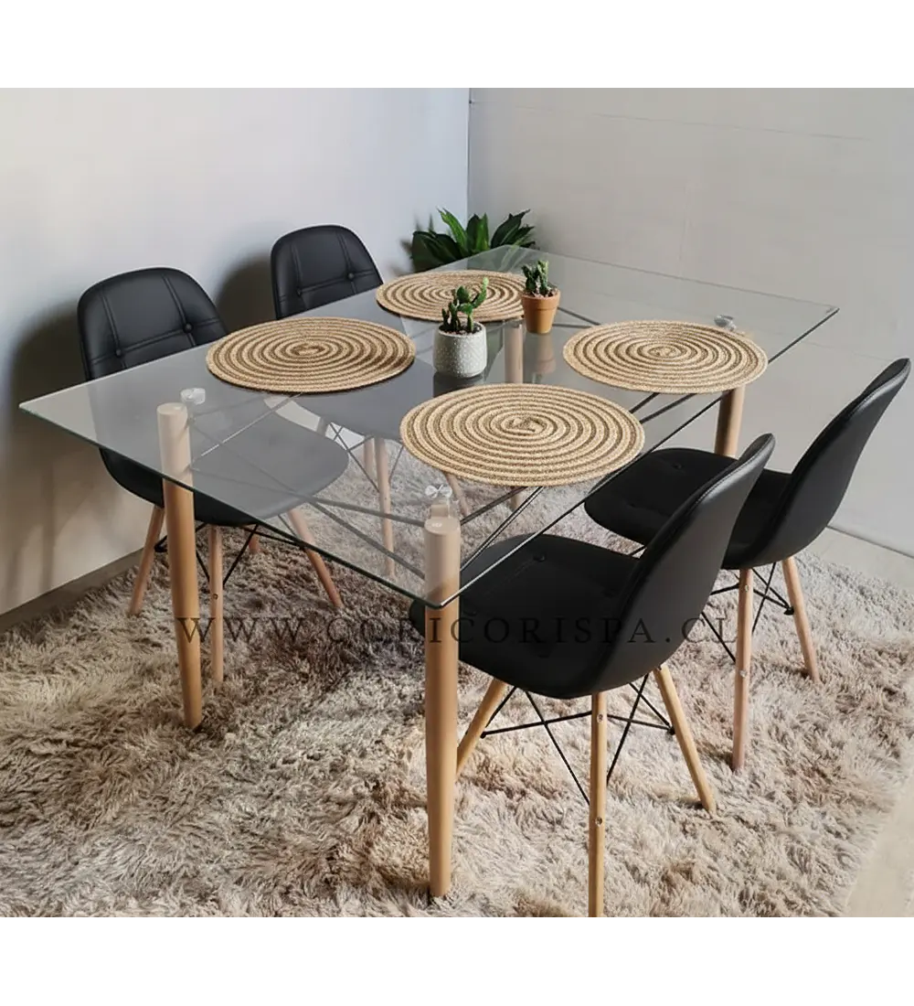 Mesa Crox 140 x 80cms +  4 Eames Capitonne Ecocuero