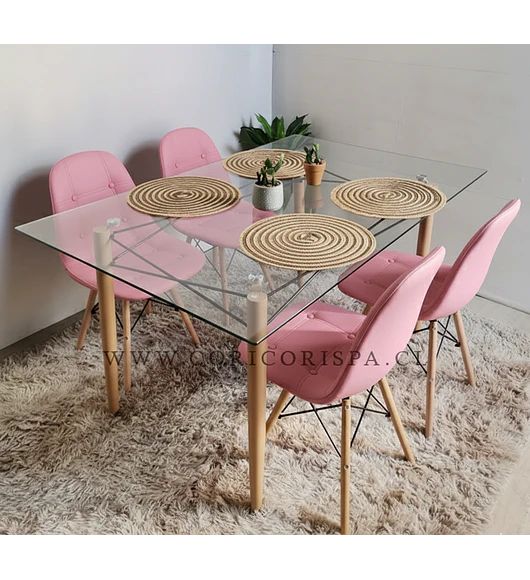 Mesa Crox 140 x 80cms +  4 Eames Capitonne Ecocuero