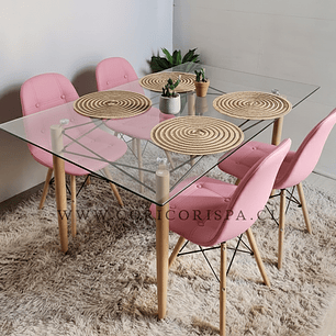 Mesa Crox 140 x 80cms +  4 Eames Capitonne Ecocuero
