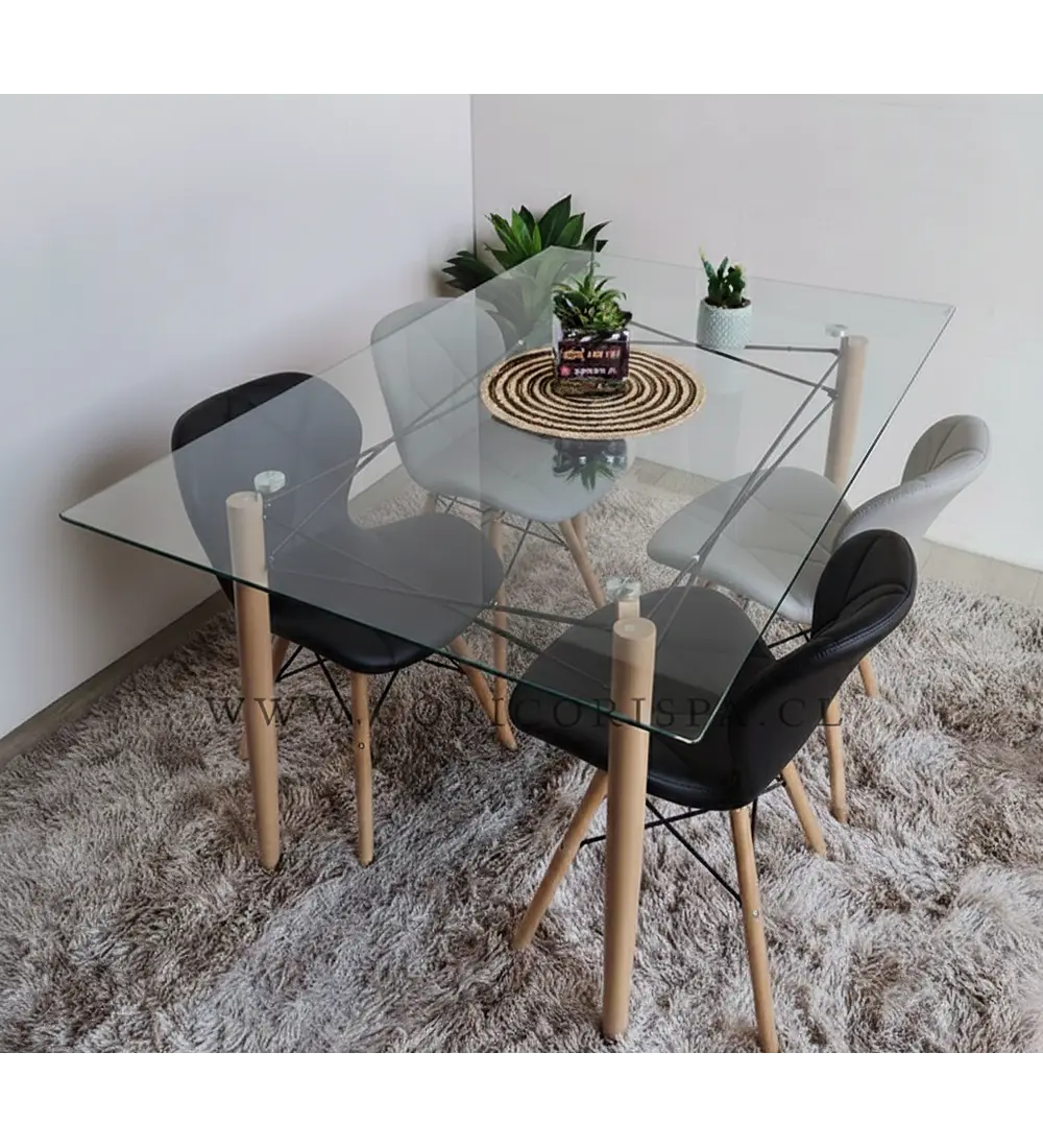 Mesa Crox 140 x 80 + 4 Silla Eames Mariposa Ecocuero