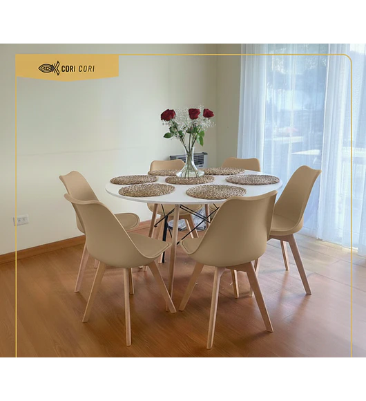 Comedor Mesa Blanca 120cms + 6 Sillas Tulip