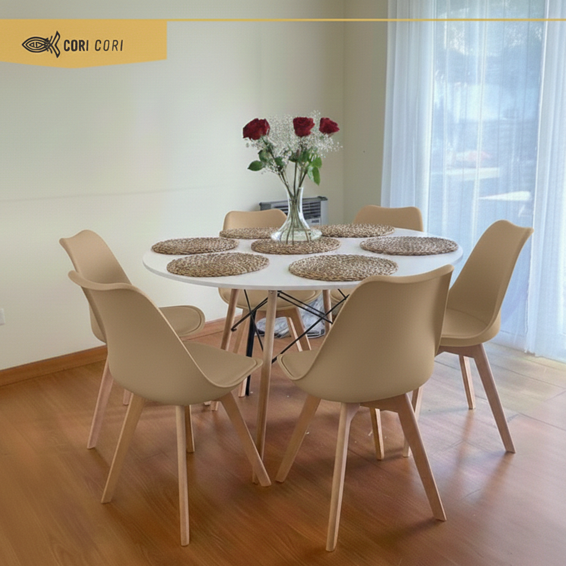 Comedor Mesa Blanca 120cms + 6 Sillas Tulip 1