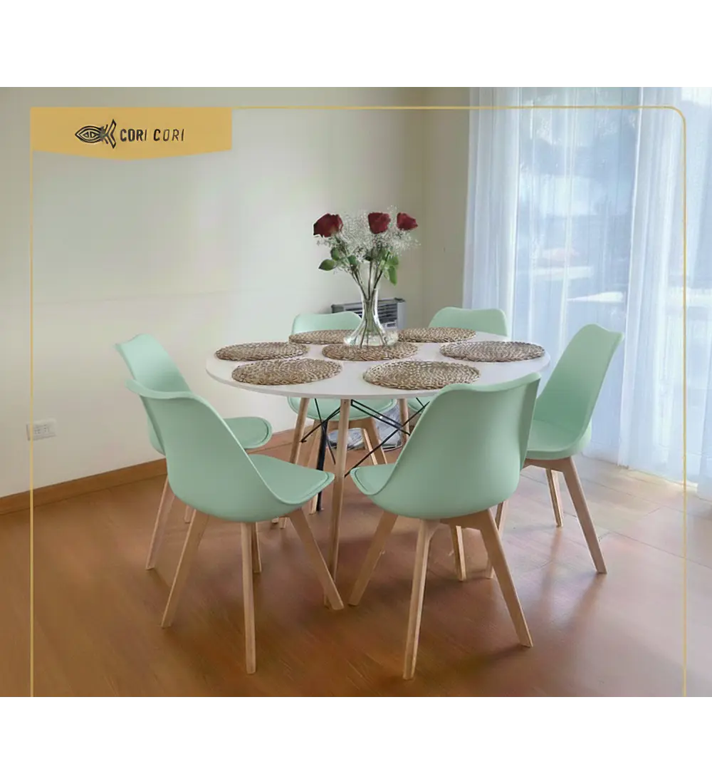 Comedor Mesa Blanca 120cms + 6 Sillas Tulip