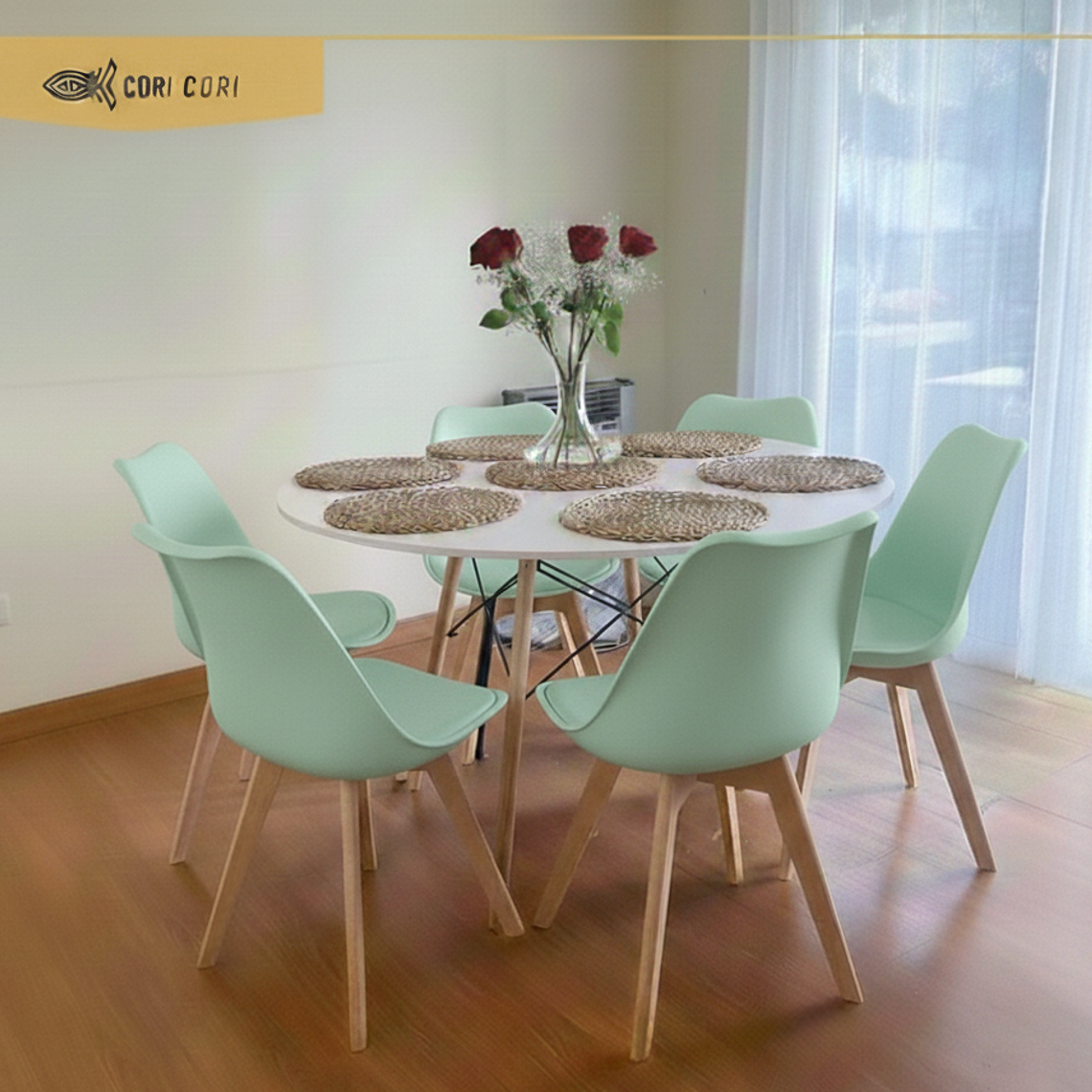 Comedor Mesa Blanca 120cms + 6 Sillas Tulip 2