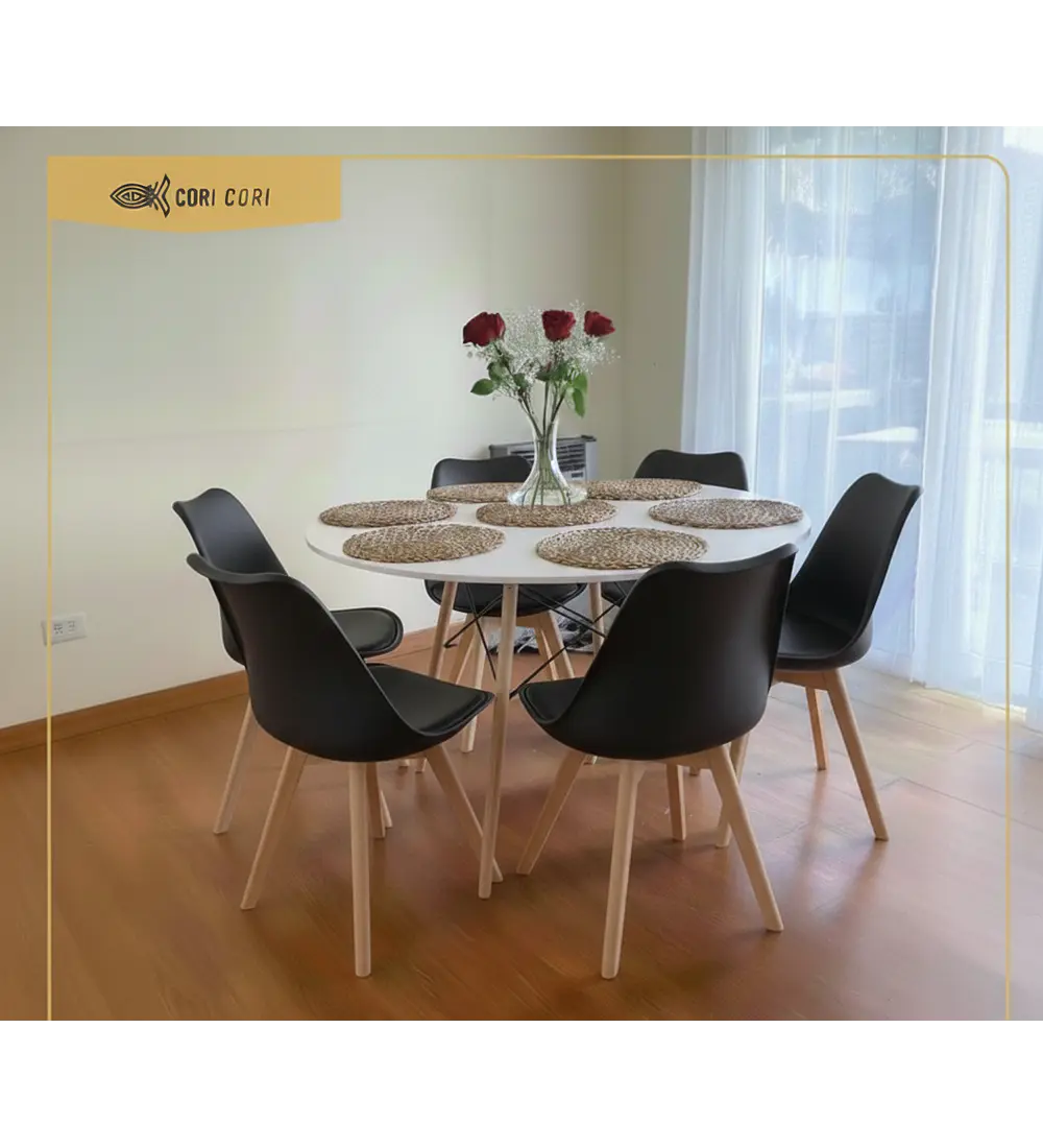 Comedor Mesa Blanca 120cms + 6 Sillas Tulip