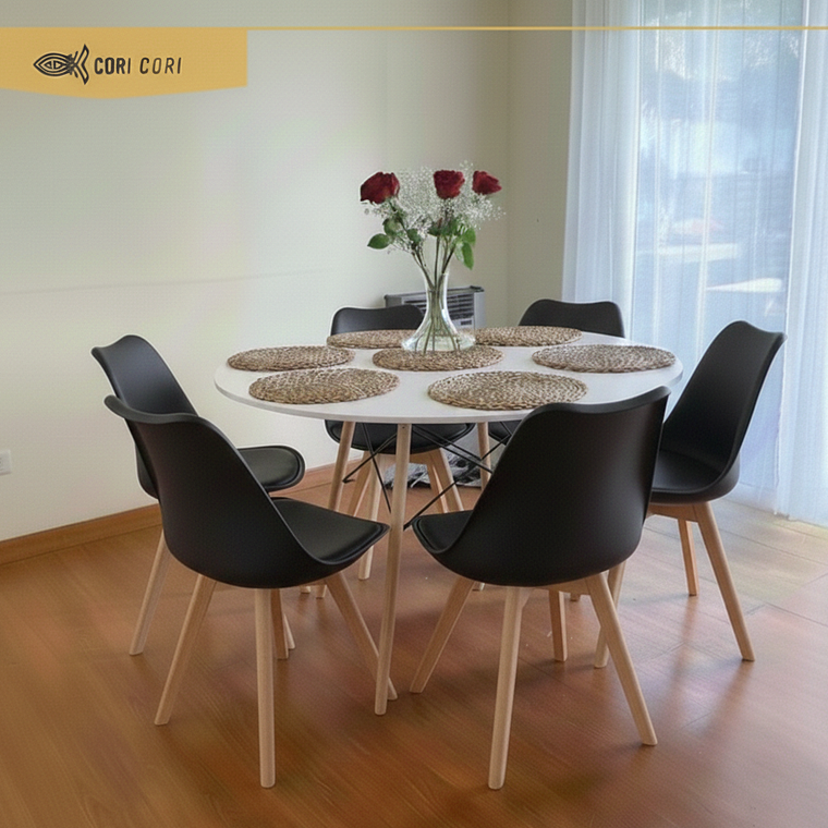 Comedor Mesa Blanca 120cms + 6 Sillas Tulip 3