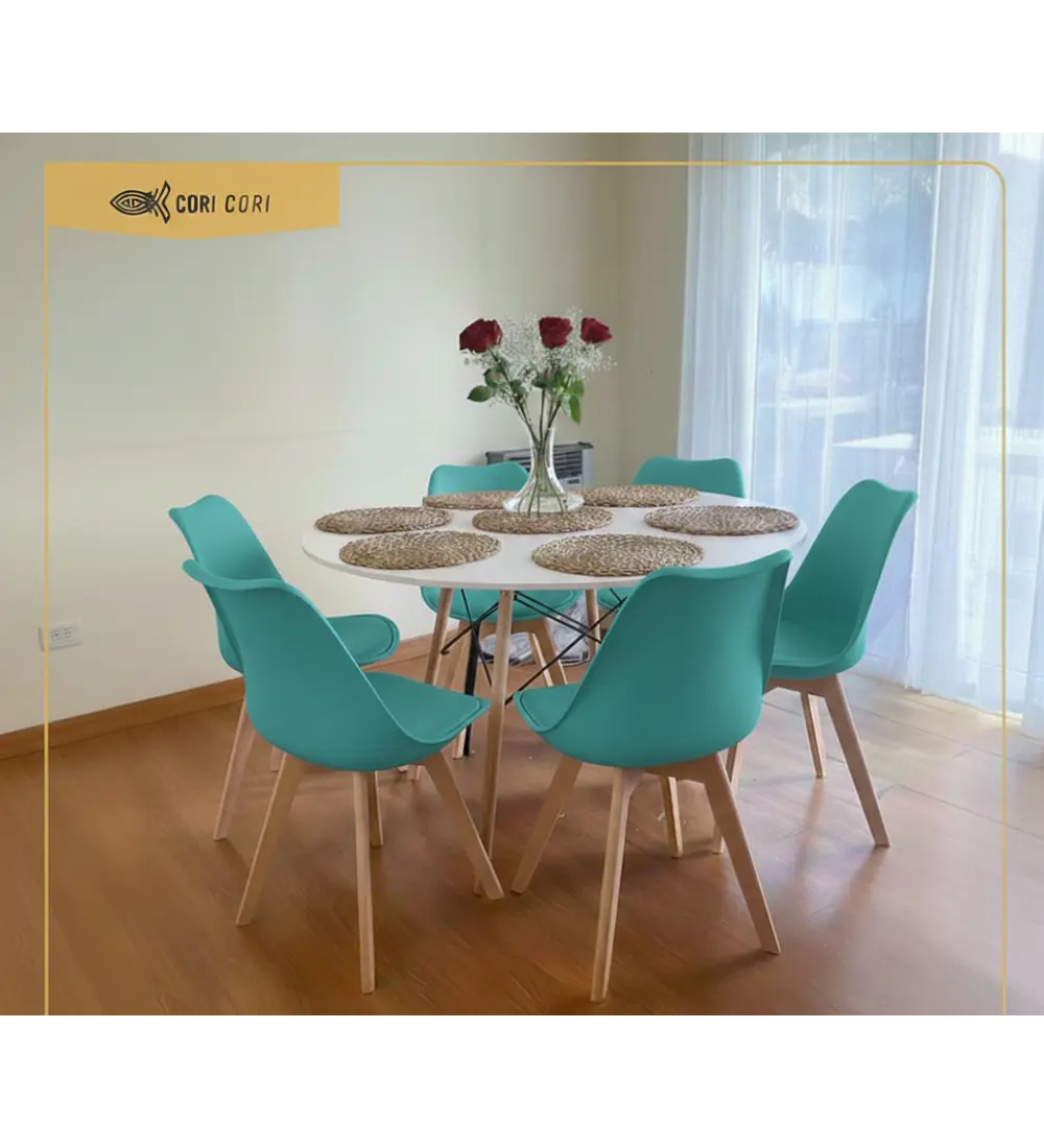 Comedor Mesa Blanca 120cms + 6 Sillas Tulip