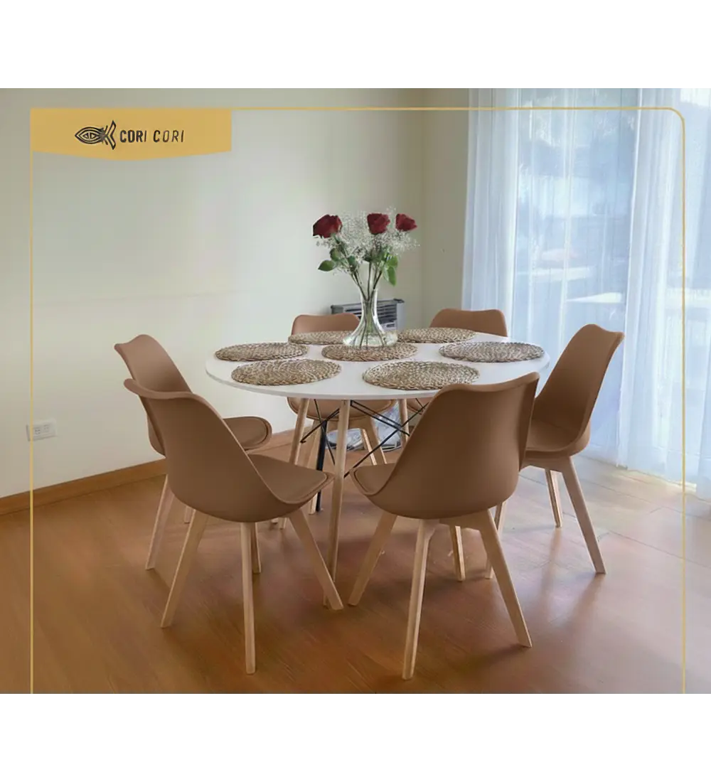 Comedor Mesa Blanca 120cms + 6 Sillas Tulip