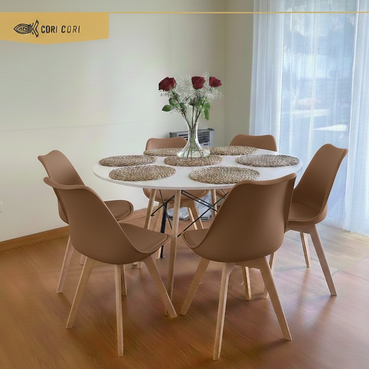 Comedor Mesa Blanca 120cms + 6 Sillas Tulip 5