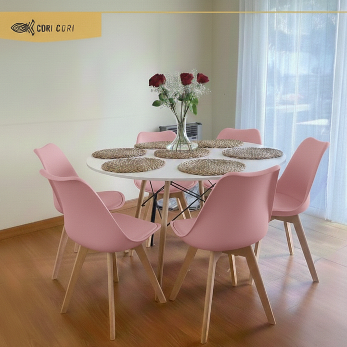 Comedor Mesa Blanca 120cms + 6 Sillas Tulip 6