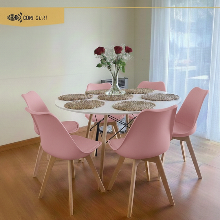 Comedor Mesa Blanca 120cms + 6 Sillas Tulip 6