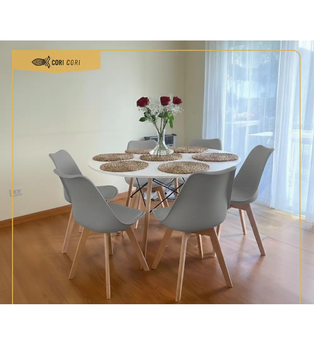 Comedor Mesa Blanca 120cms + 6 Sillas Tulip
