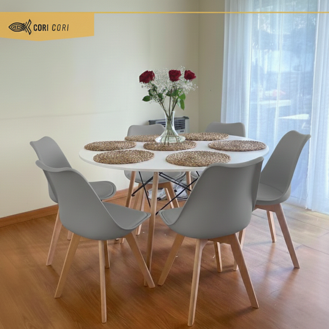 Comedor Mesa Blanca 120cms + 6 Sillas Tulip 7