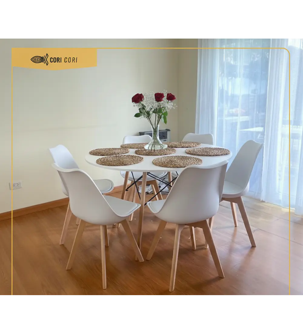 Comedor Mesa Blanca 120cms + 6 Sillas Tulip