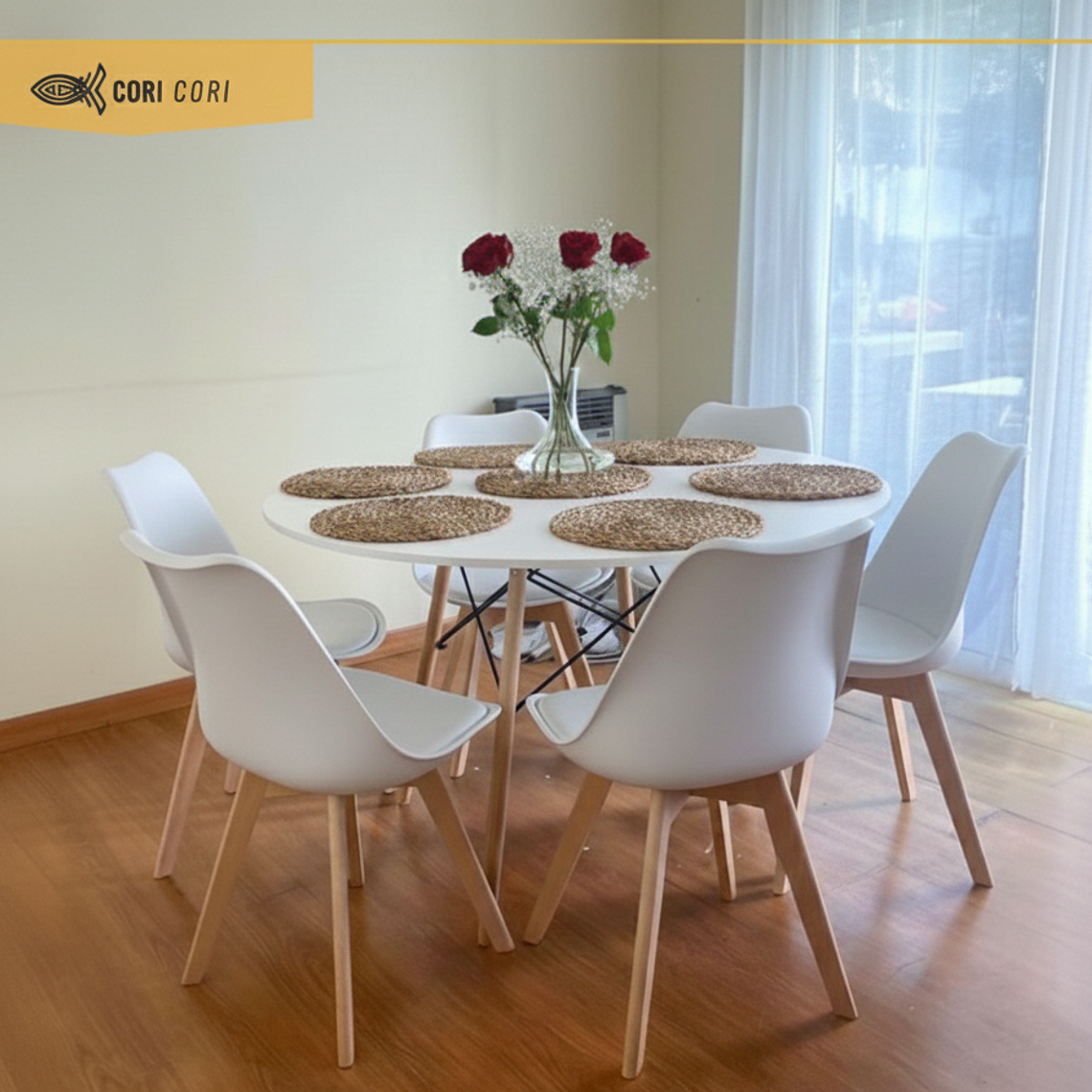 Comedor Mesa Blanca 120cms + 6 Sillas Tulip 8