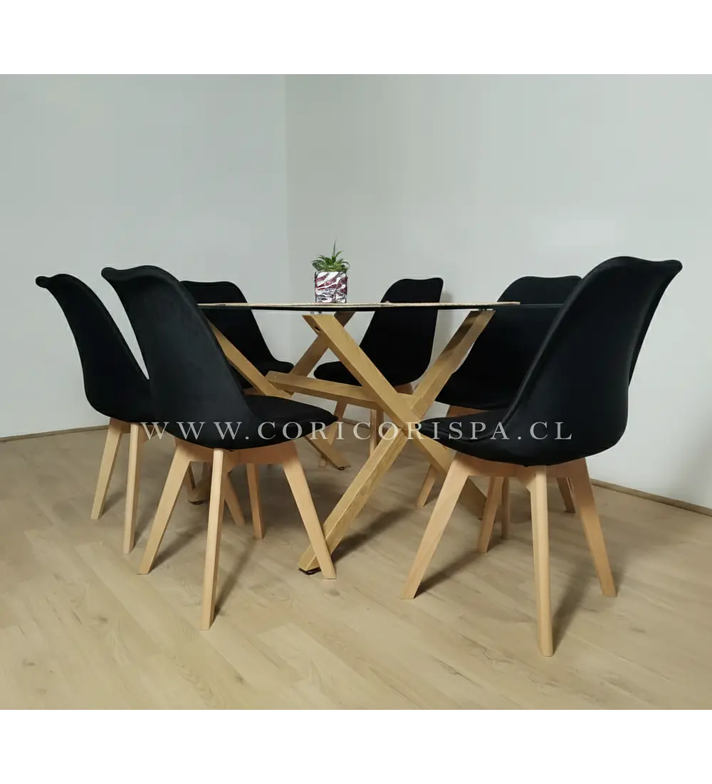 Comedor Medlock 140 X 90 cms + 6 Sillas Tulip Velvet 