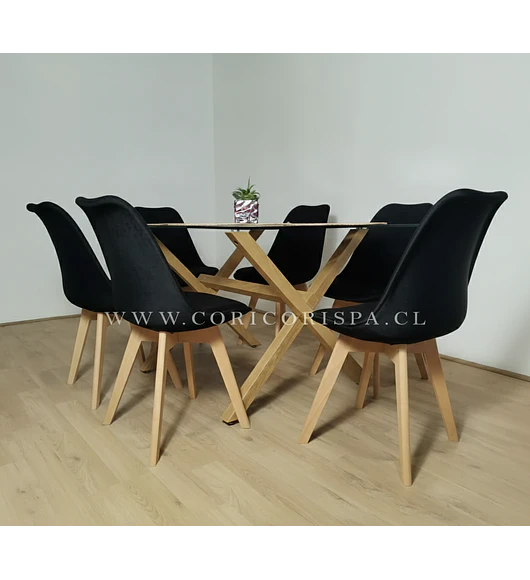 Comedor Medlock 140 X 90 cms + 6 Sillas Tulip Velvet 